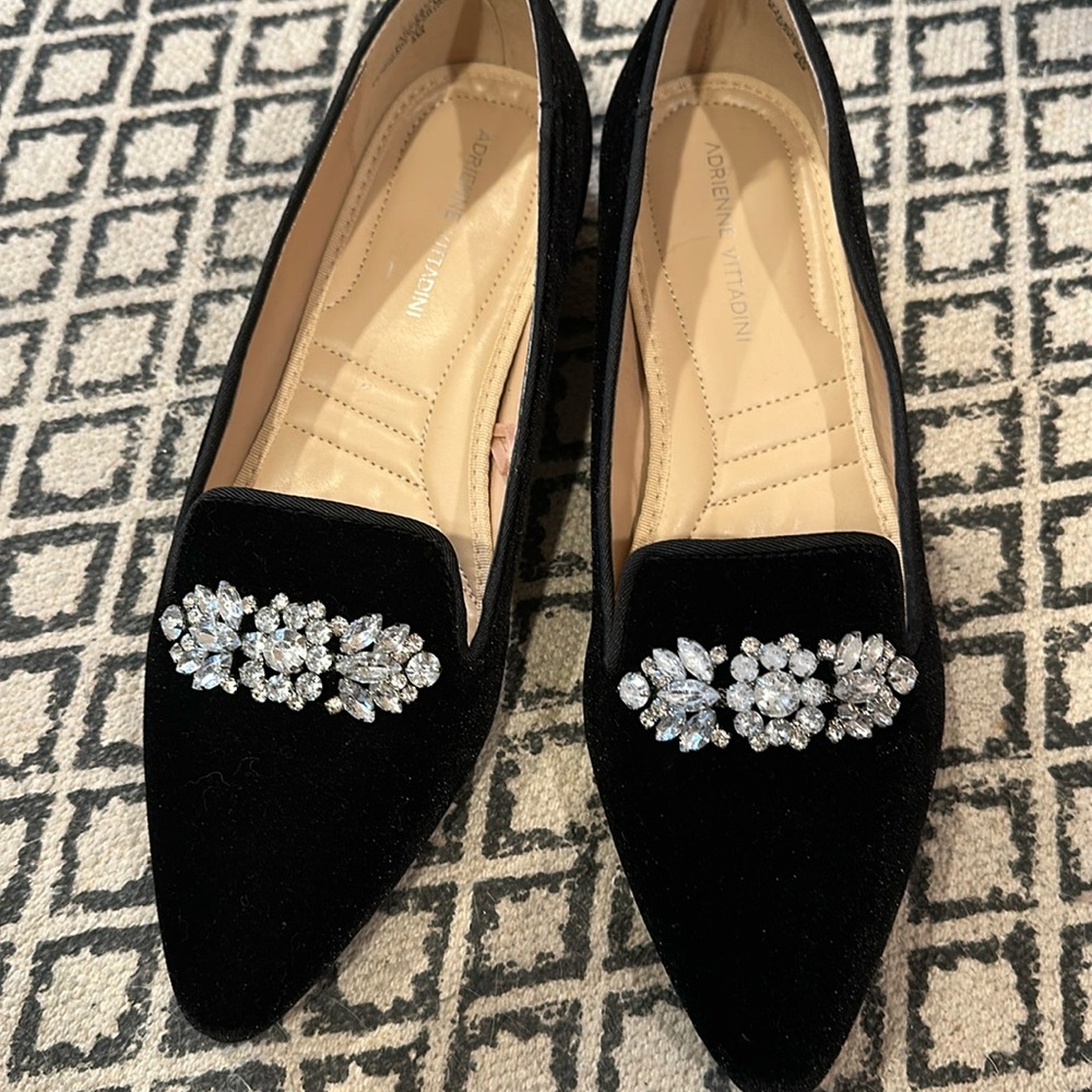 ADRIENNE VITTADINI Black Velvet Shoes W/ Stones